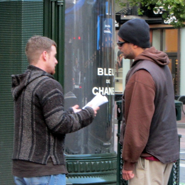 Eddie witnesses to man at Powell & Market in SF